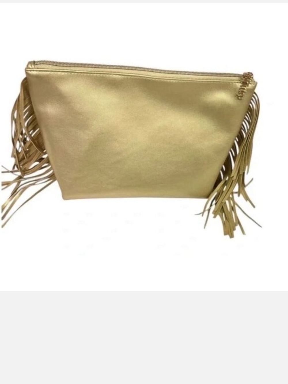 Juicy Couture Metallic Gold Fringe Cosmetic Bag w/ Rhinestone Logo New - Picture 4 of 4